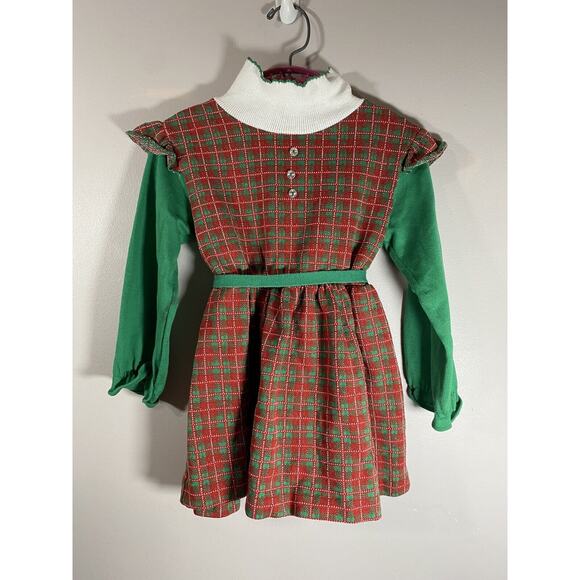 Vintage HealthTex 70s USA Christmas Dress Toddler Girls‎ 4T Holiday Cottagecore - Picture 1 of 6